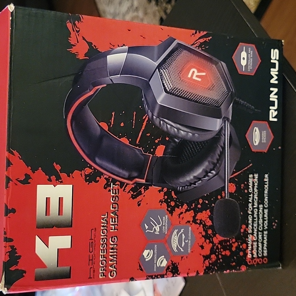 Run Mus K8 professional gaming headset noise canceling microphone  Red New…
